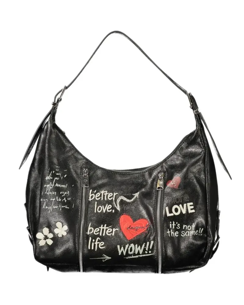 Desigual large graffiti-print zipped tote bag - Schwarz Schwarz