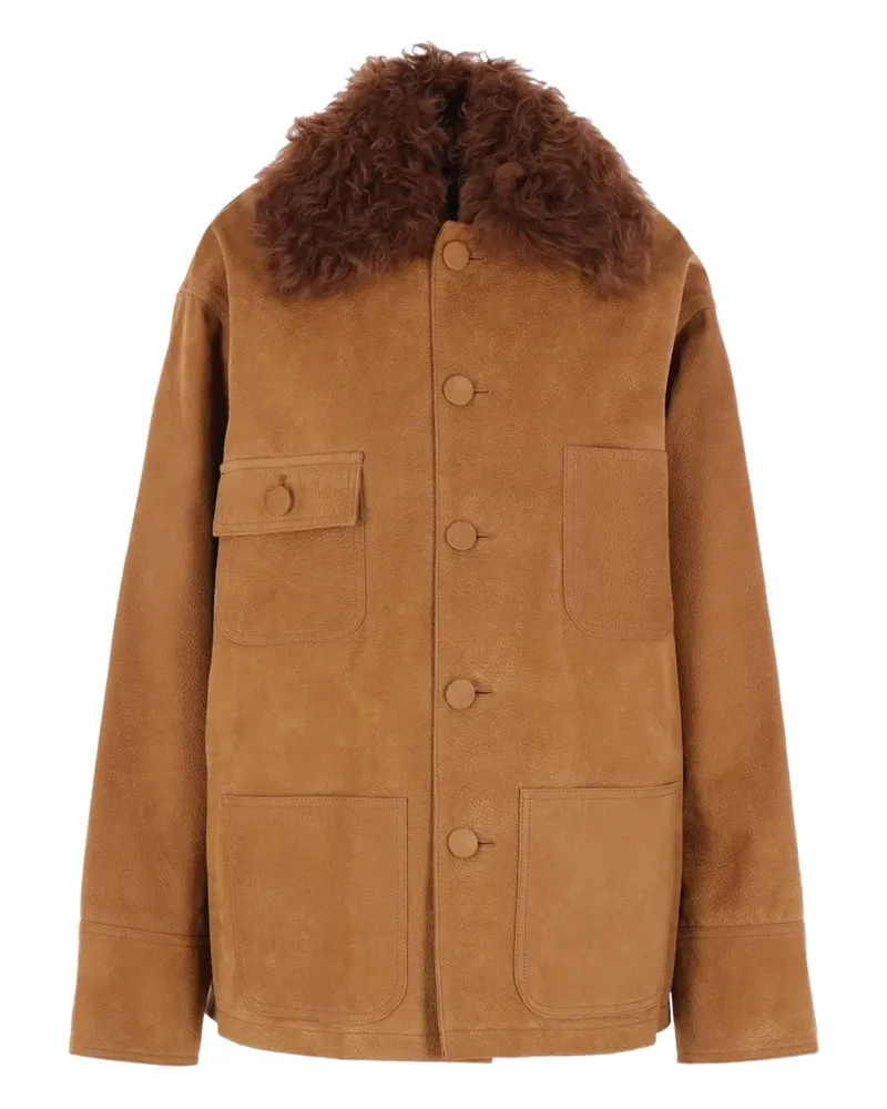 PLAN C shearling-collar pocket jacket - Braun Braun
