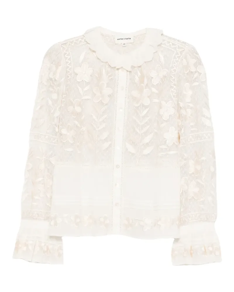 Antik Batik Carioca floral-embroidered scalloped-collar blouse - Nude Nude