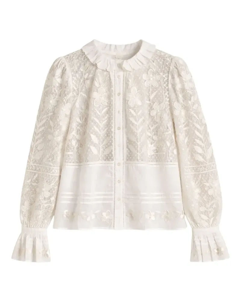 Antik Batik Carioca floral-embroidered scalloped-collar blouse - Nude Nude