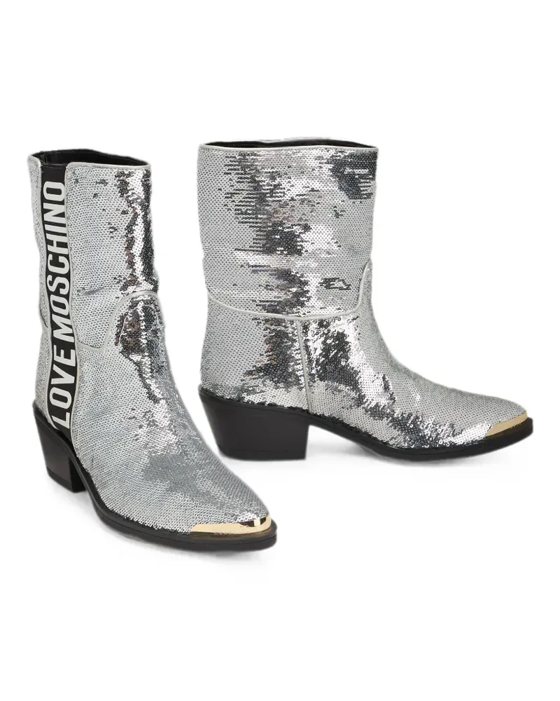 Moschino sequin-embellished logo-print boots - Silber Silber