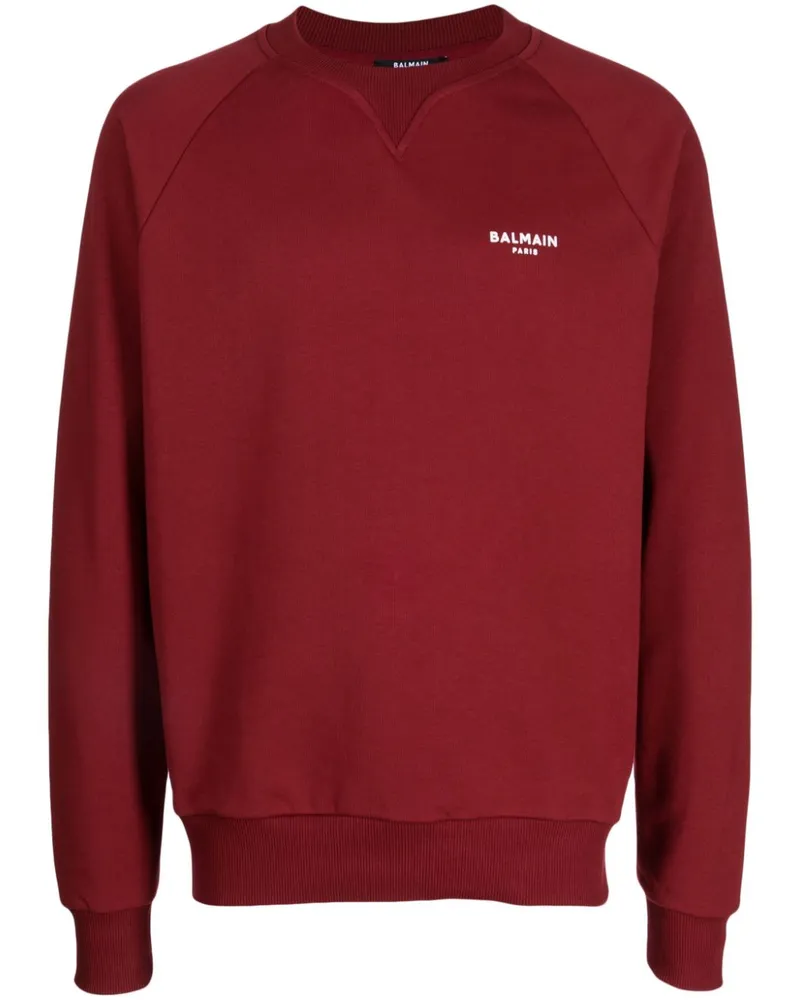 Balmain Sweatshirt mit beflocktem Logo Rot