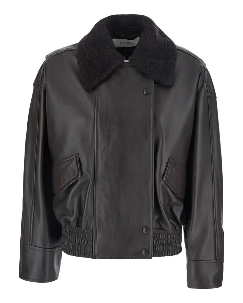 IVY & OAK Laila textured-collar leather jacket - Braun Braun