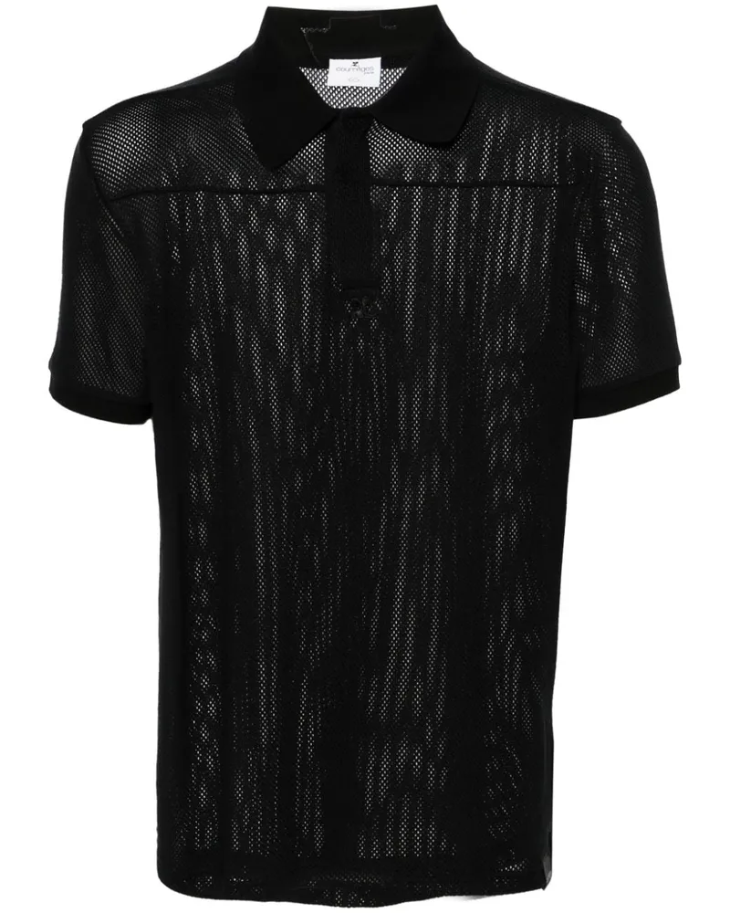 Courrèges Mesh-Poloshirt mit Logo-Patch - Schwarz Schwarz