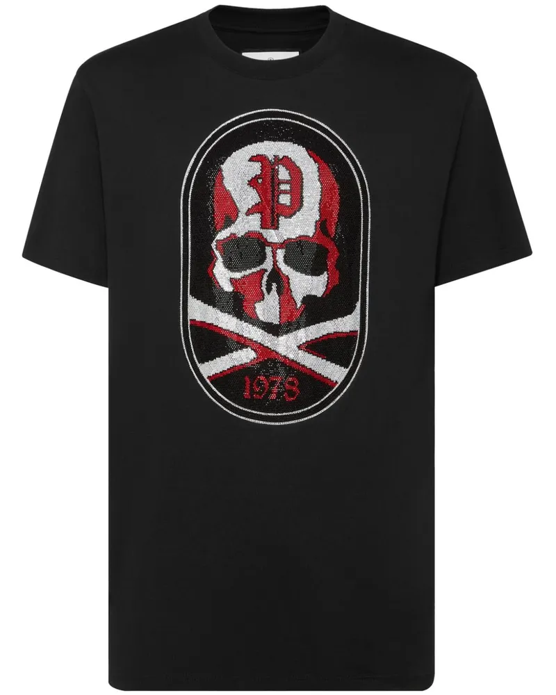 Philipp Plein T-Shirt mit Skull&Bones-Patch - Schwarz Schwarz