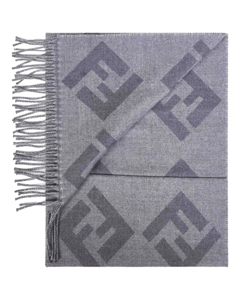Fendi macro motif fringed scarf - Grau Grau