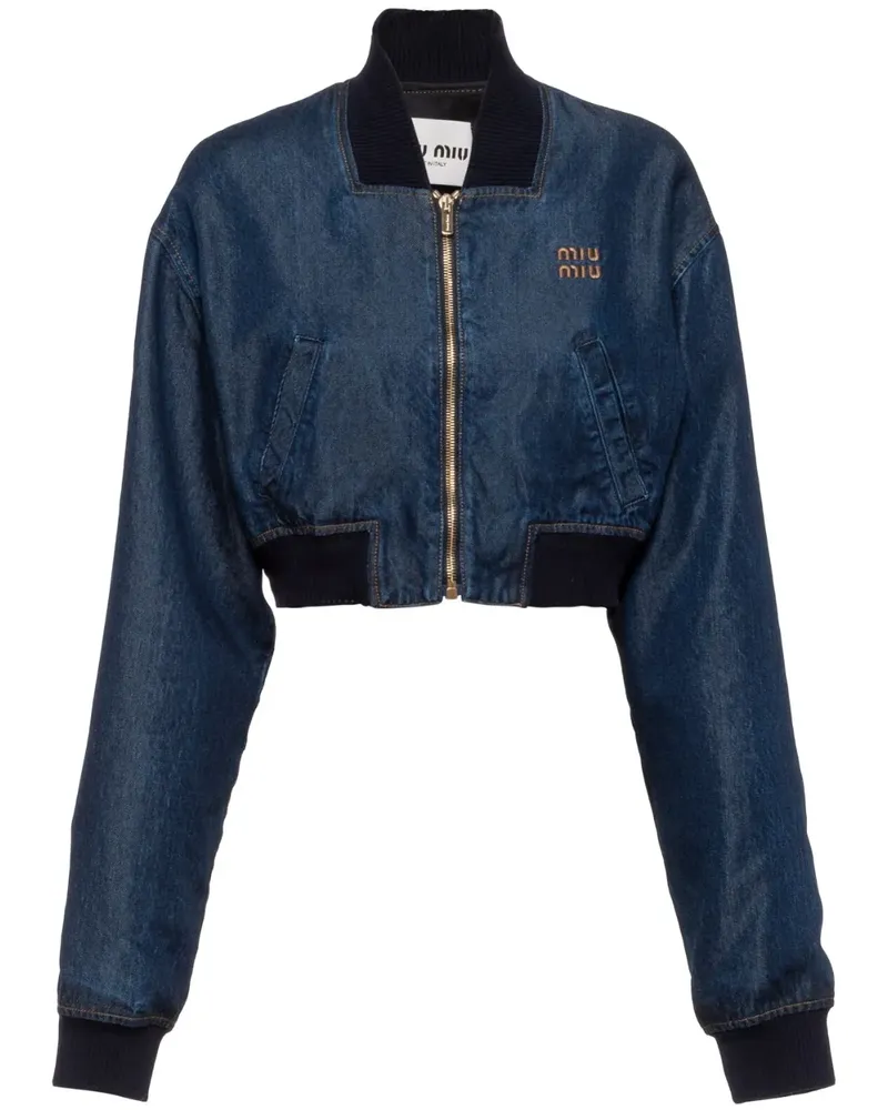 Miu Miu Jeansjacke mit Logo-Stickerei - Blau Blau