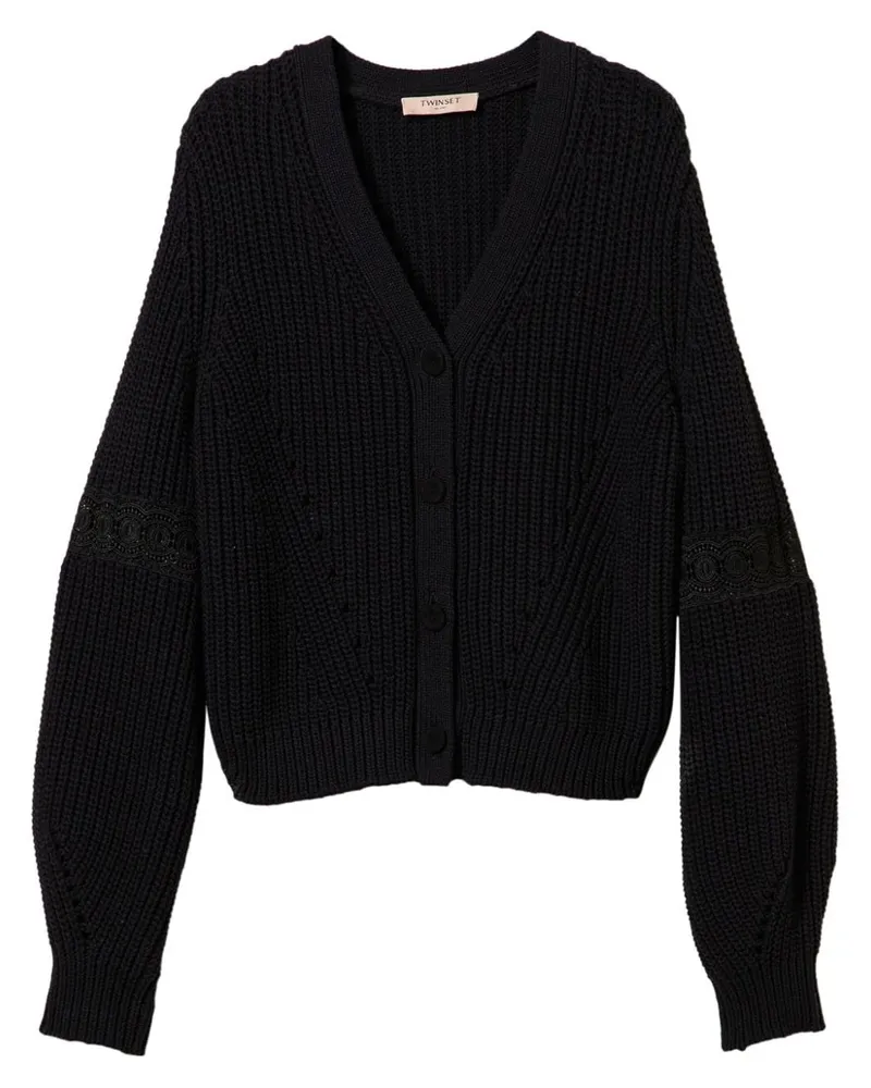 Twin-Set Cardigan mit Spitzeneinsatz - Schwarz Schwarz