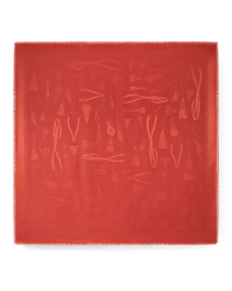 Etro Jacquard-Schal aus Seide und Wolle mit Ton-in-Ton-Anhänger - Rot Rot