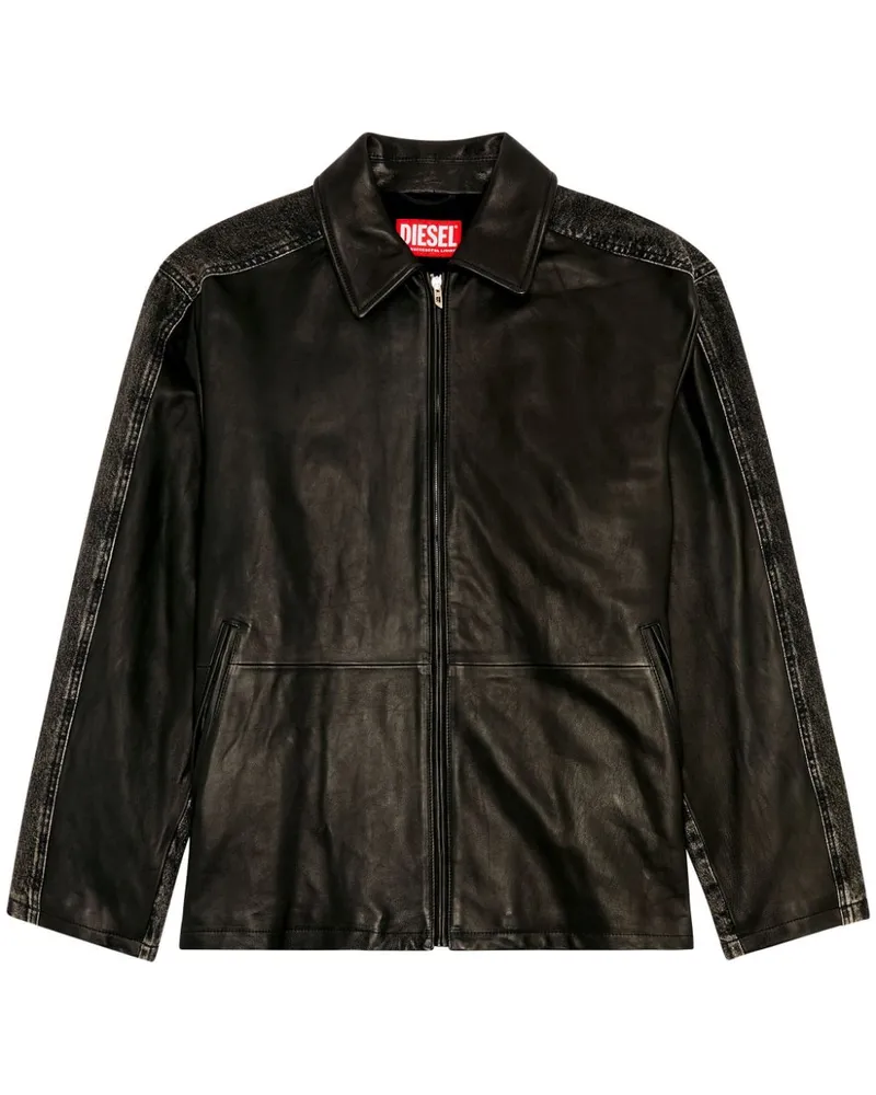 Diesel L-Stoller Lederjacke mit Einsätzen - Schwarz Schwarz