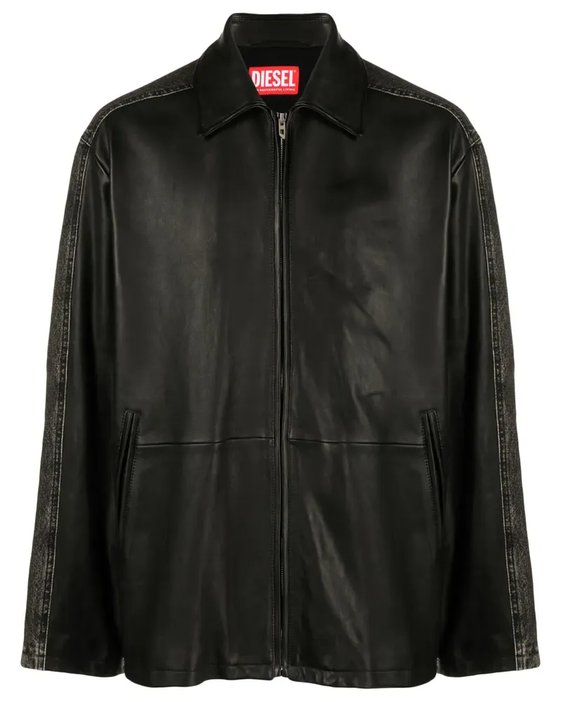 Diesel L-Stoller Lederjacke mit Einsätzen - Schwarz Schwarz