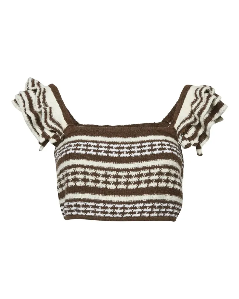 Tularosa 2020s gestreiftes Rüschentop - Braun Braun