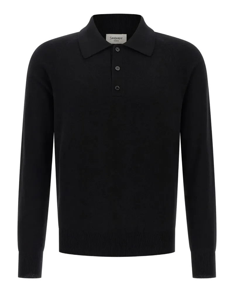 Saint Laurent Geknöpftes Poloshirt aus Wolle - Schwarz Schwarz