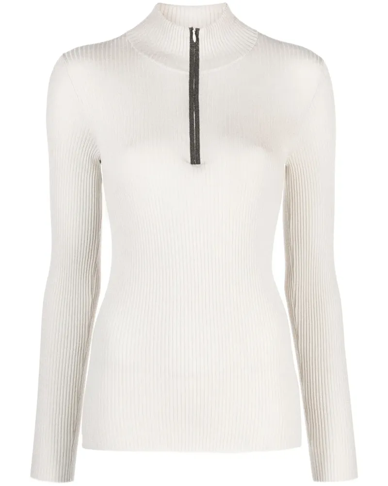 Brunello Cucinelli Geripptes Strickoberteil - Weiß Weiß