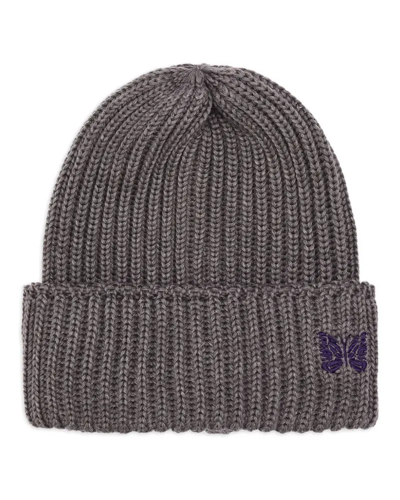 NEEDLES Gerippte Beanie mit Schmetterlingsstickerei - Grau Grau