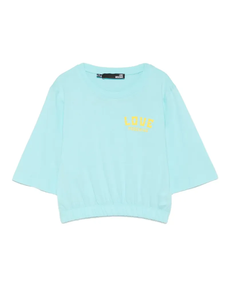 Moschino logo-print elasticated-hem T-shirt - Blau Blau