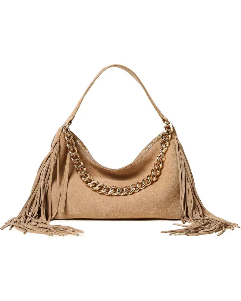 Twin-Set Mittelgroße Liliane Schultertasche mit Fransen - Nude Nude