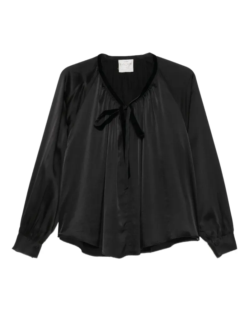 forte_forte velvet-ribbon silk-satin shirt - Schwarz Schwarz