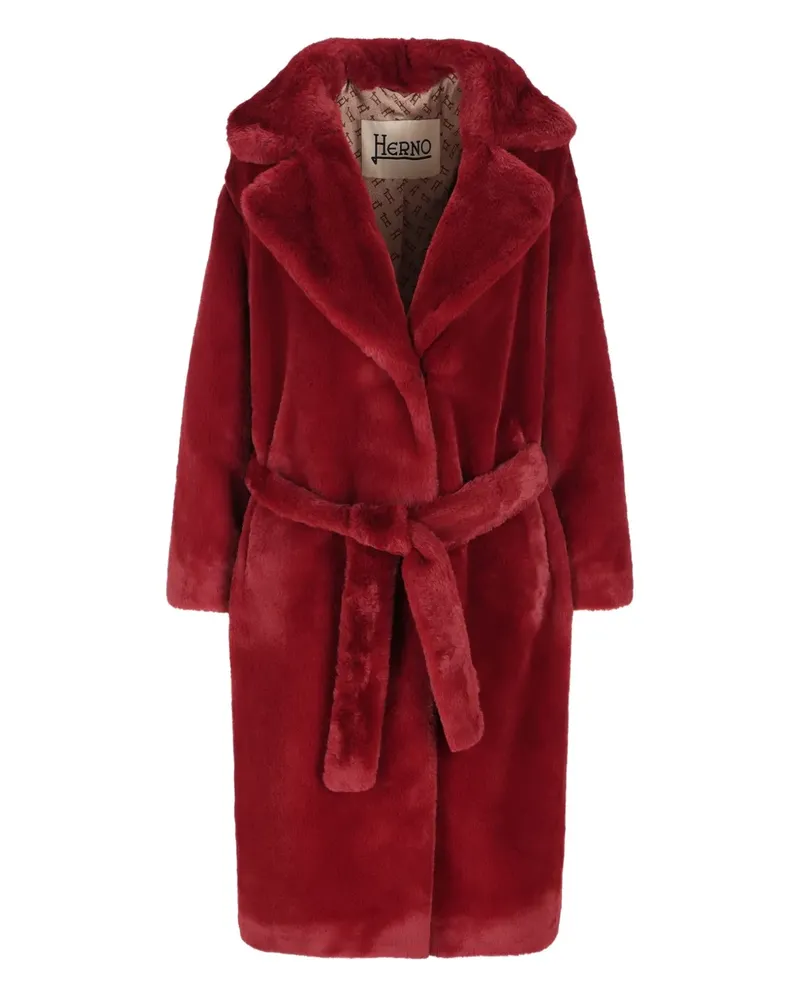 Herno Faux-Fur-Mantel mit Gürtel - Rot Rot