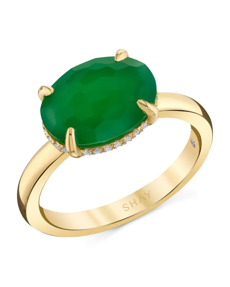 SHAY 18kt Gelbgoldring mit grünem Granat und Diamanten Gold
