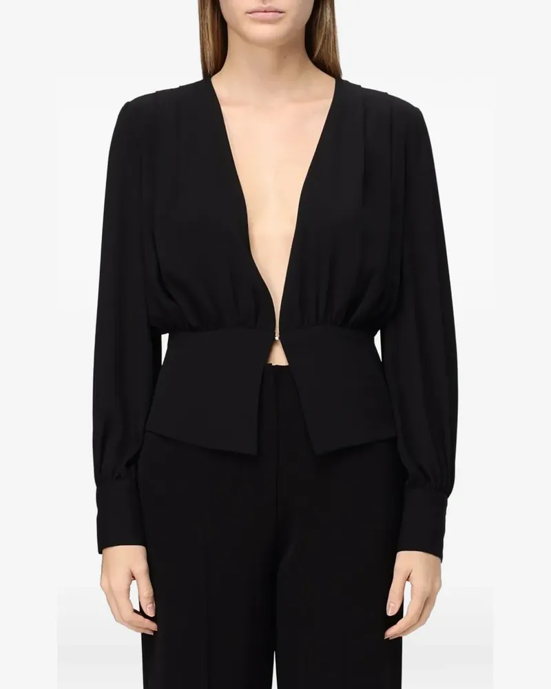 Hanita plunging V-neck gathered blouse - Schwarz Schwarz