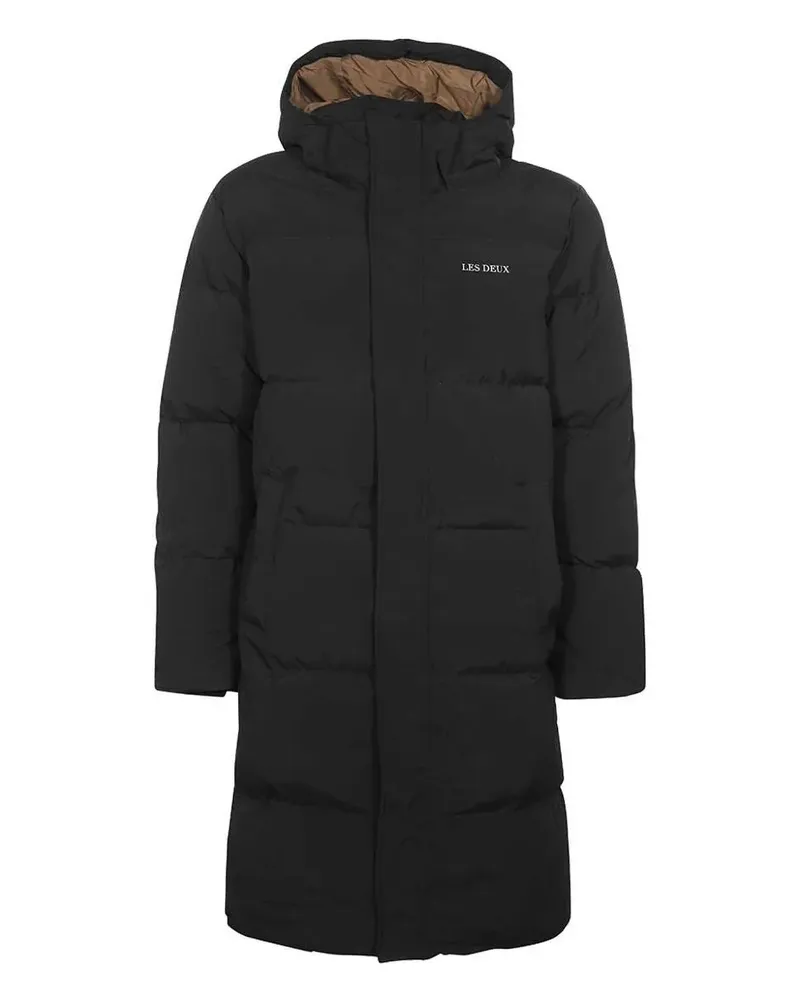 LES DEUX Wattierter Mantel mit Logo-Print - Schwarz Schwarz