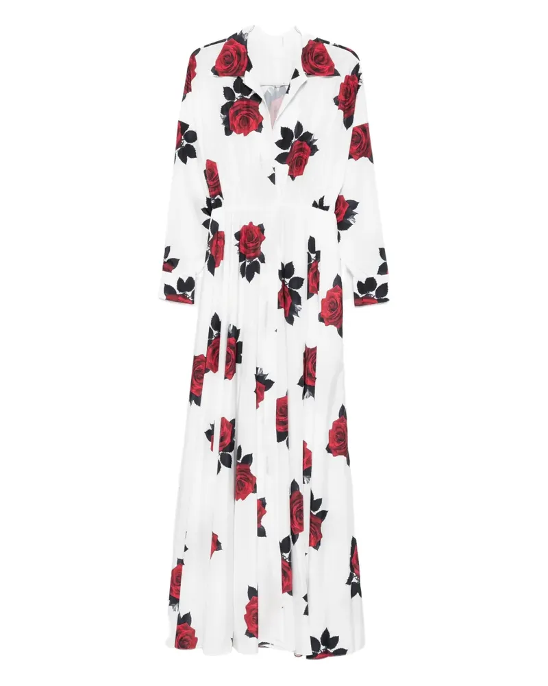 Norma Kamali Maxikleid mit Rosen-Print - Weiß Weiß