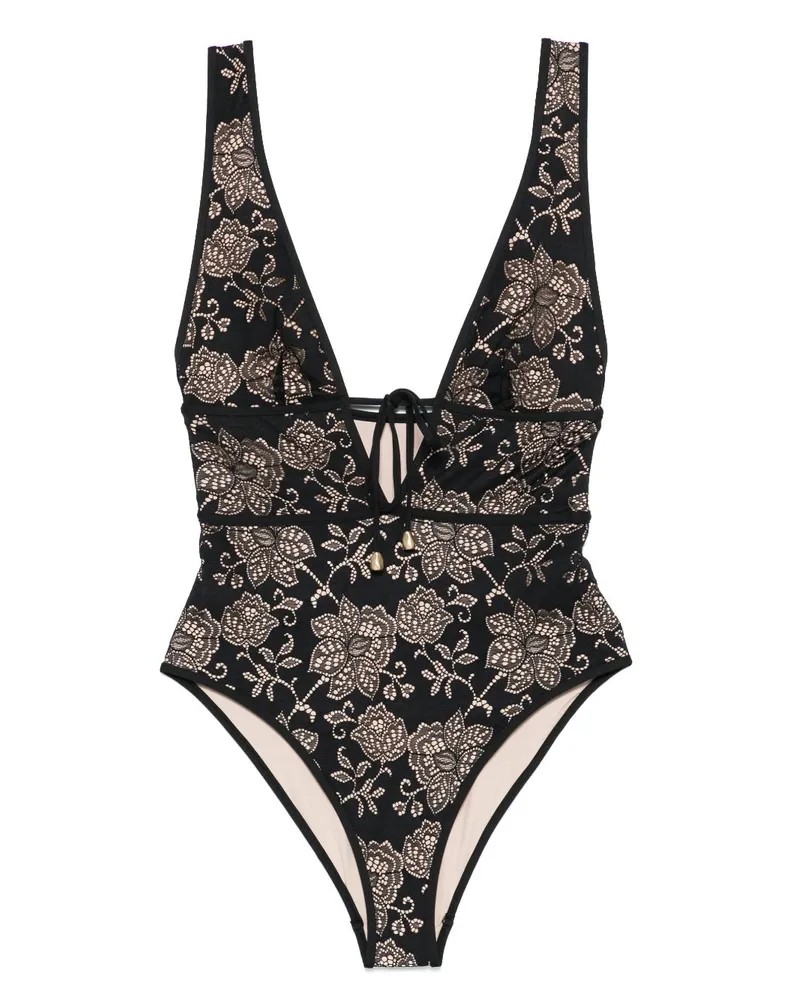 Zimmermann Tallow Lace Plunge Badeanzug - Schwarz Schwarz
