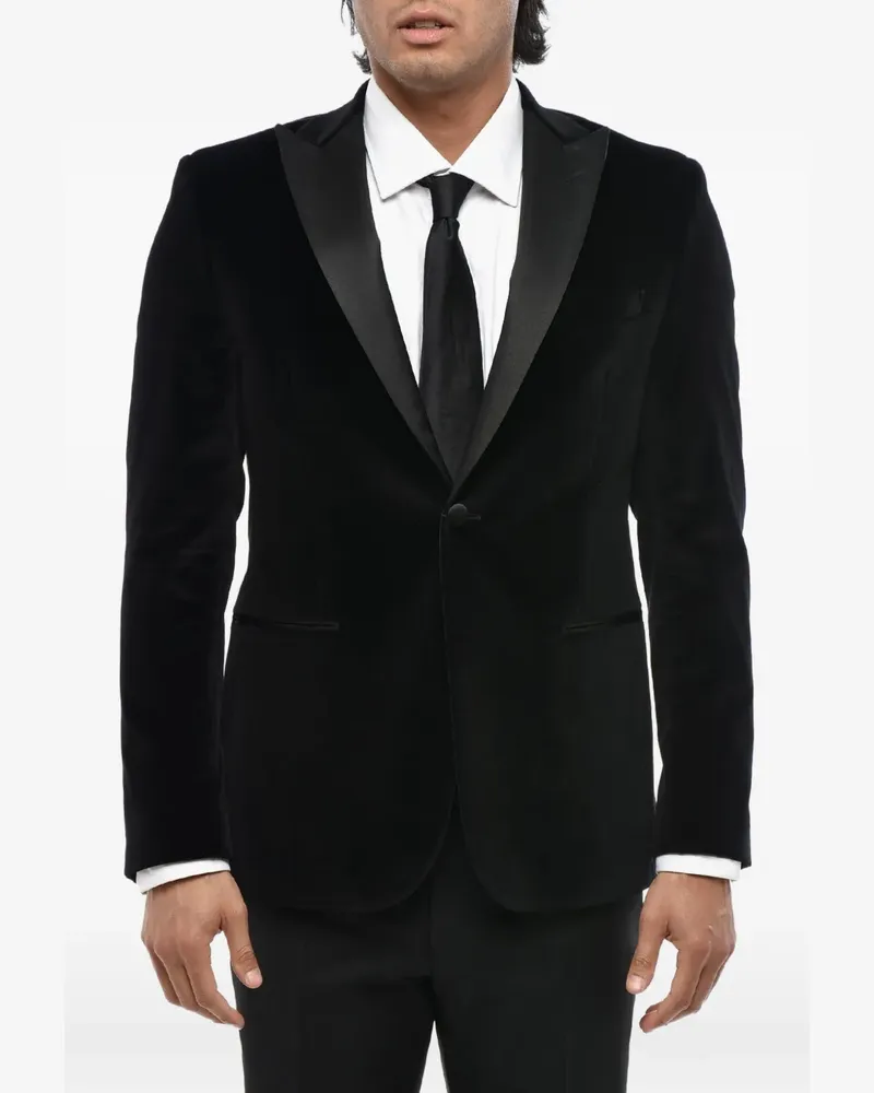 Corneliani peak-lapel velvet suit jacket - Schwarz Schwarz