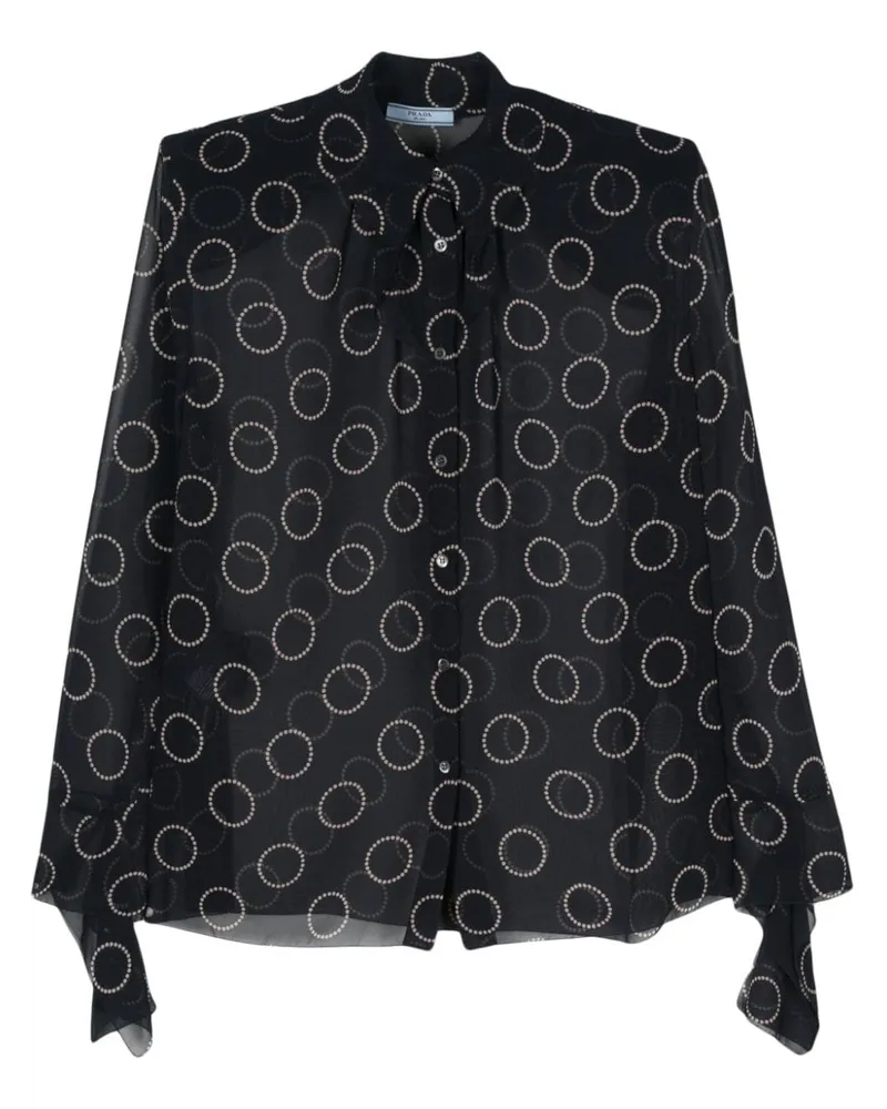 Prada Semi-transparentes Hemd mit grafischem Print - Blau Blau