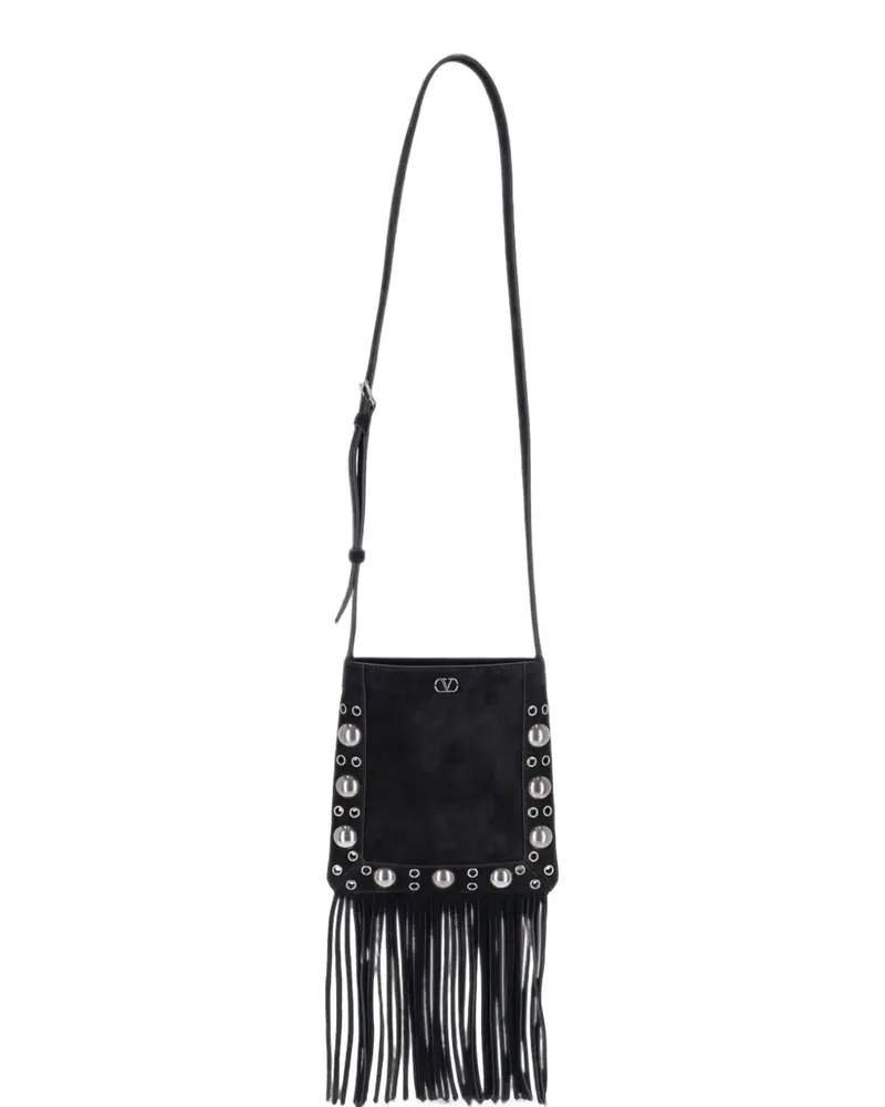 Valentino Garavani Kleine Nelcôte Schultertasche aus Wildleder mit Fransen - Schwarz Schwarz
