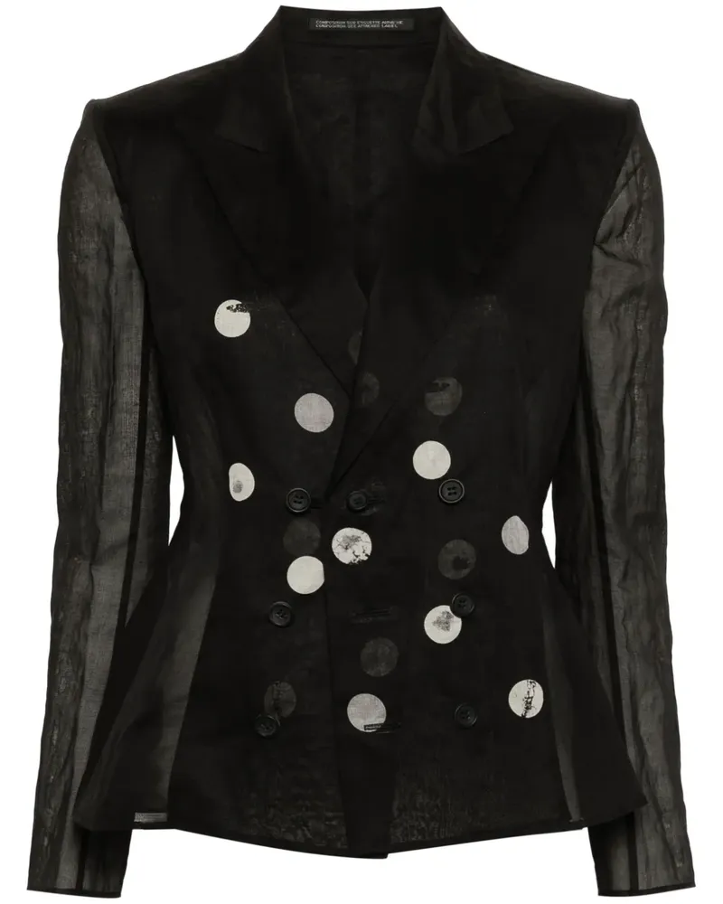 Yohji Yamamoto Doppelreihiger semi-transparenter Blazer - Schwarz Schwarz