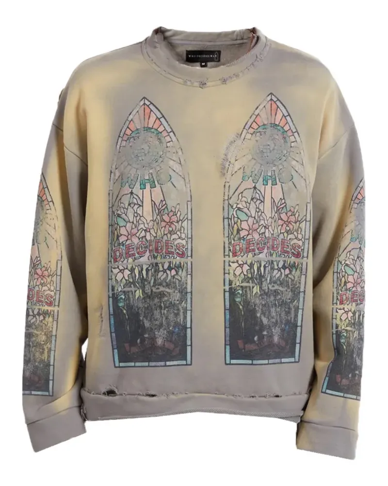 WHO DECIDES WAR faded graphic crewneck sweater - Nude Nude