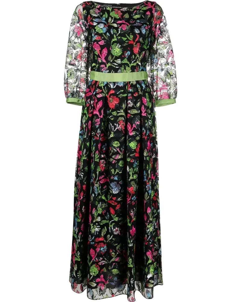 Emporio Armani Kleid mit transparenten Ärmeln und blumiger Stickerei - Schwarz Schwarz