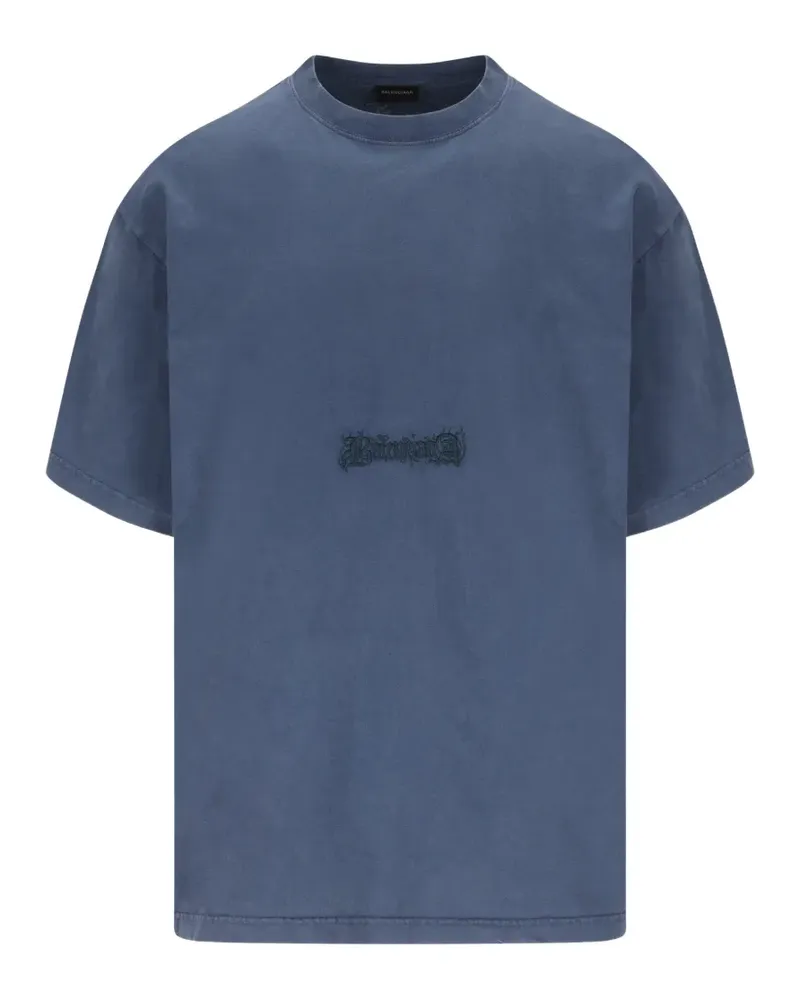 Balenciaga logo-embroidery T-shirt - Blau Blau