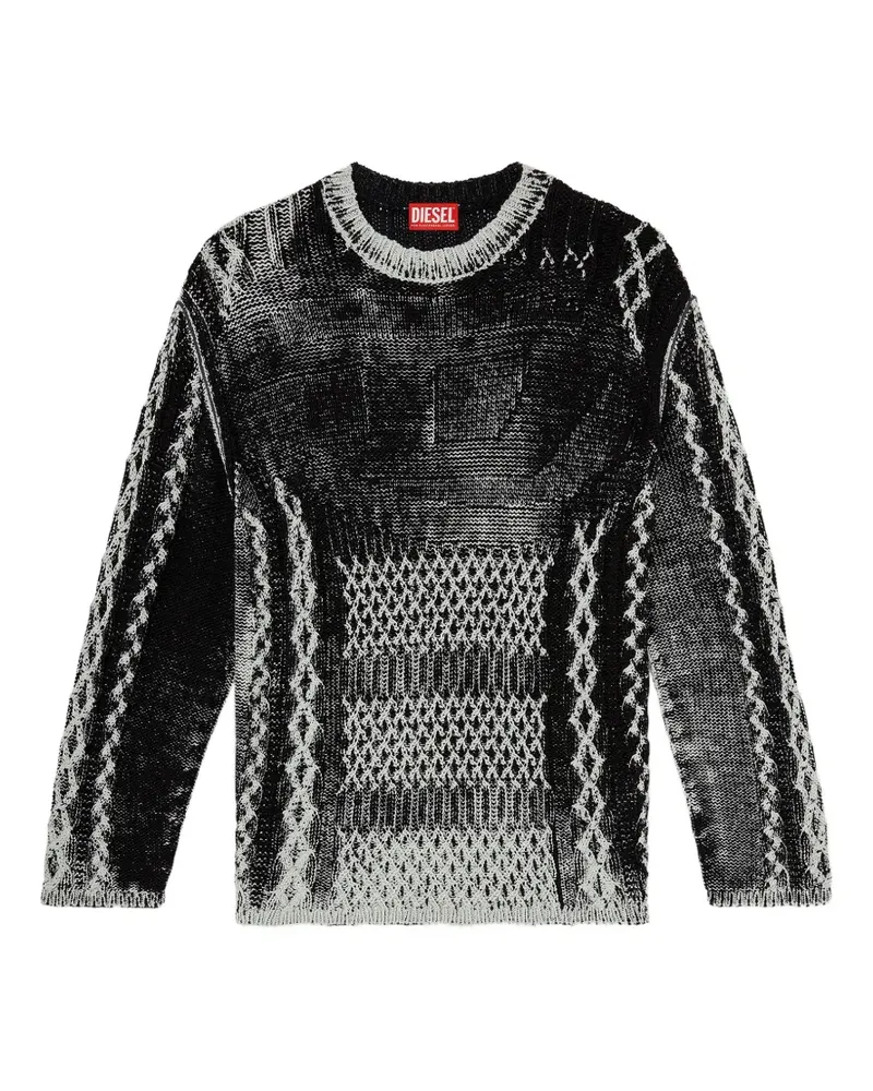 Diesel Oval D Pullover mit Zopfmuster - Schwarz Schwarz