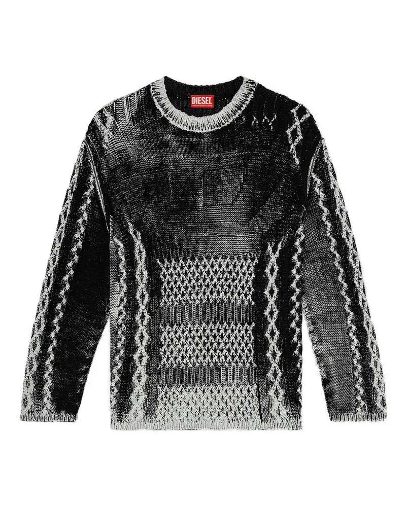 Diesel Oval D Pullover mit Zopfmuster - Schwarz Schwarz