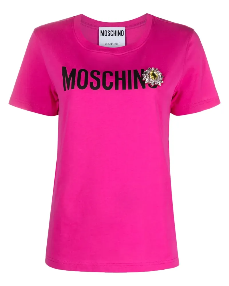 Moschino T-Shirt mit Brosche - Rosa Rosa