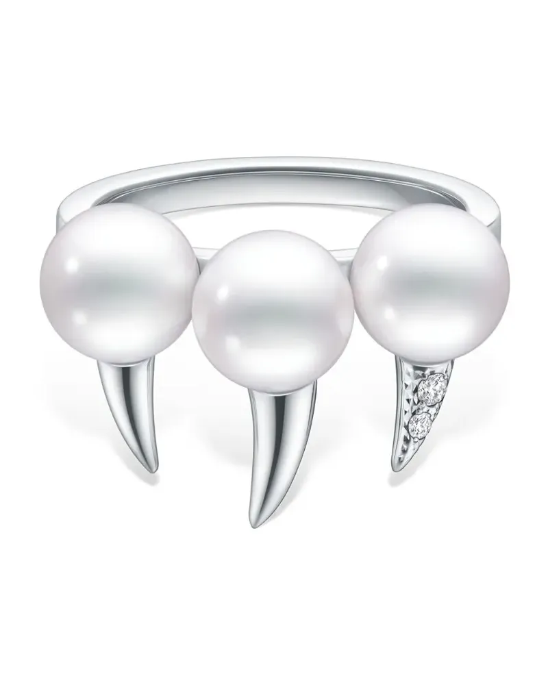 TASAKI 18kt Danger Fang Weißgoldring mit Perle und Diamanten - Silber Silber