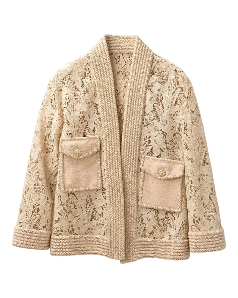 Edward Achour Jacke aus Blumenspitze mit Klappentasche - Nude Nude
