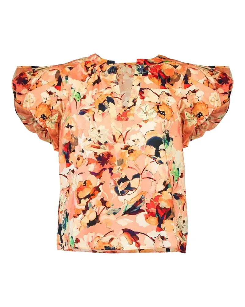 Ulla Johnson Abril puffed-sleeves floral blouse - Orange Orange