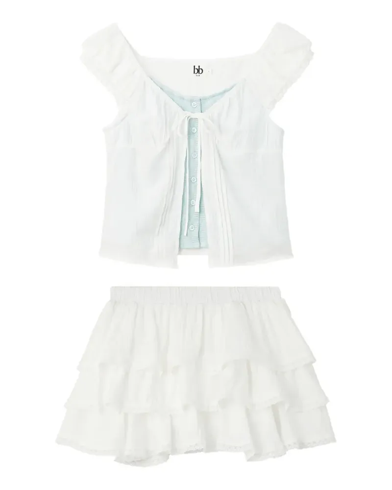 b+ab ruffled tiered blouse and mini skirt set - Weiß Weiß