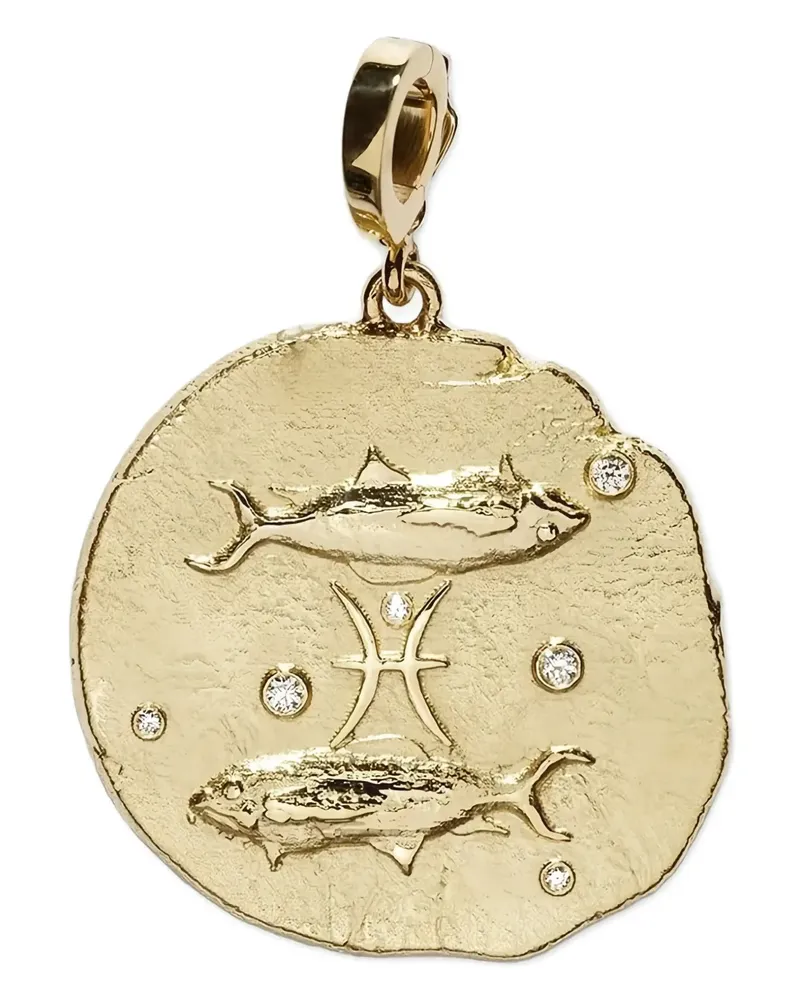 AZLEE 18kt Pisces Gelbgoldhalskette mit Diamant Gold