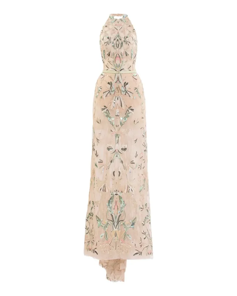 Saiid Kobeisy Besticktes Neckholder-Maxikleid aus Spitze - Nude Nude
