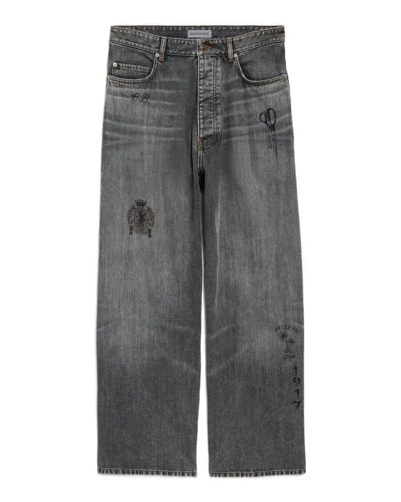 Balenciaga Tattoo Baggy-Jeans - Grau Grau