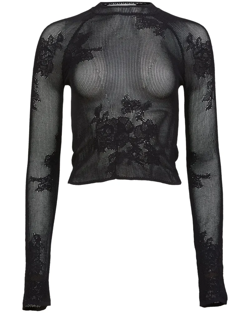 Fleur Du Mal T-Shirt aus Pointelle-Strick - Schwarz Schwarz