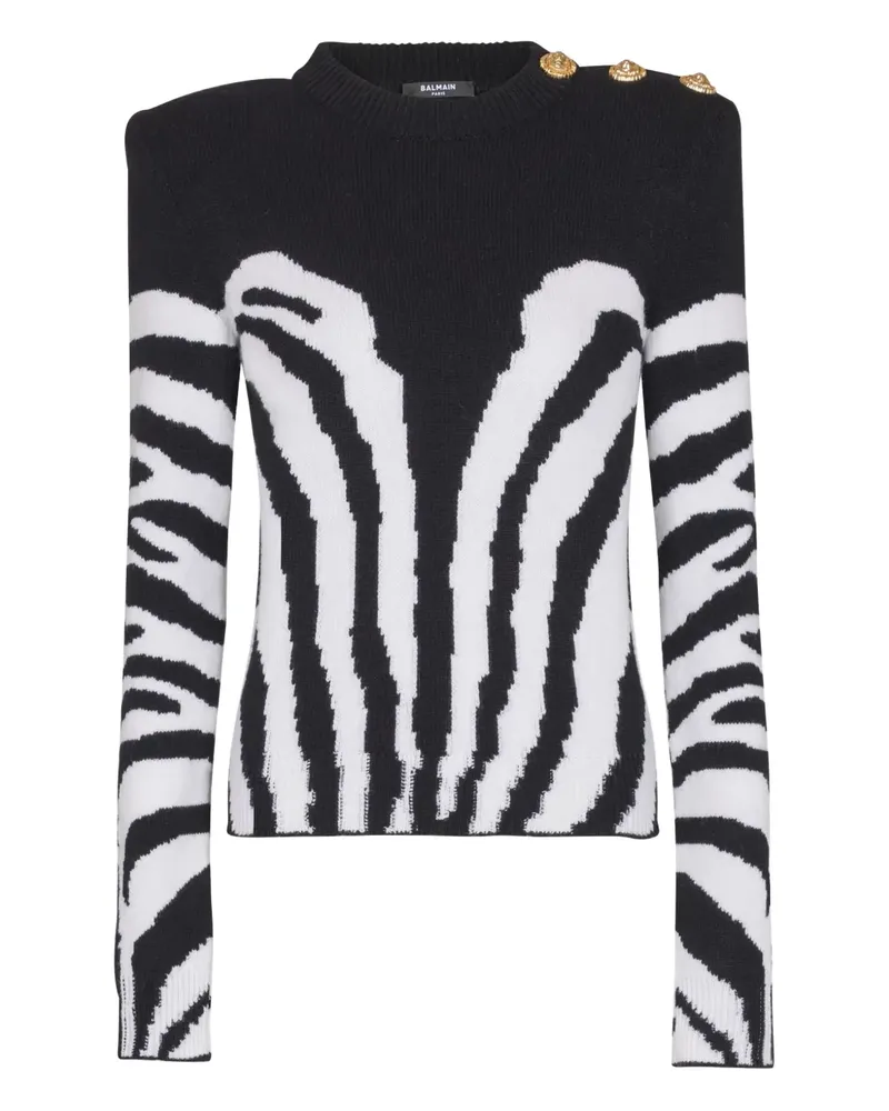Balmain Wattierter Pullover mit Zebramuster - Schwarz Schwarz