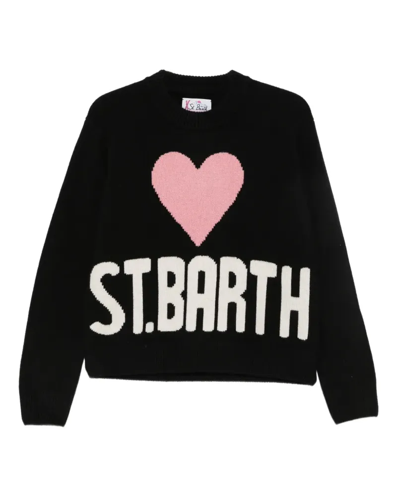 MC2 Saint Barth Kyla Pullover mit Herz- und Logo-Intarsie - Schwarz Schwarz