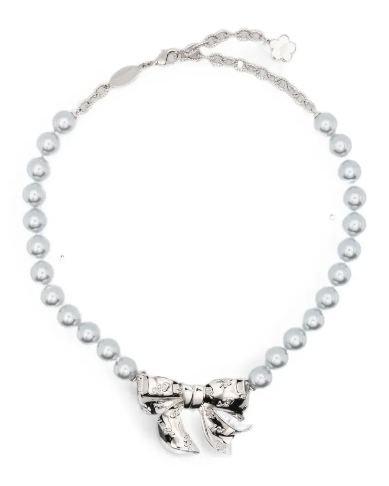 SHUSHU/TONG bow-pendant faux-pearl necklace - Silber Silber