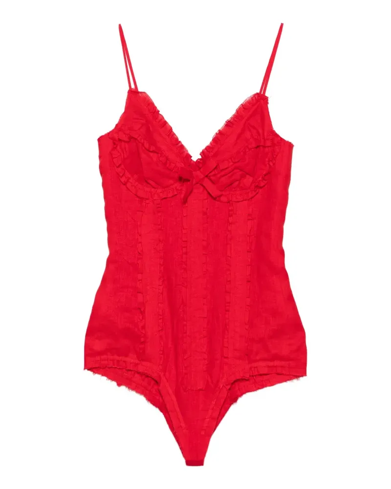 SHUSHU/TONG ruffled bow-detail bodysuit - Rot Rot